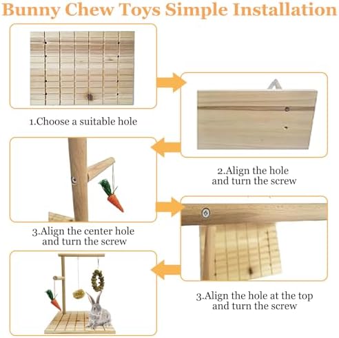 Hamiledyi Rabbit Wood Scratching Board Bunny Claws Teeth Chew Toys Natural Fruit Wood Rabbit Toys Grass Timothy Ball Feet Pad Platform Guinea Pigs Chinchilla Hamsters Other Rodent Pets