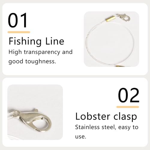 Fishing Line for Cat Feather Teaser, Pack of 2, Nylon Fishing Line with Hook, Cat Feather Toy Accessory, Good Toughness, Easy to Assemble (Clear, 23.6Inch)