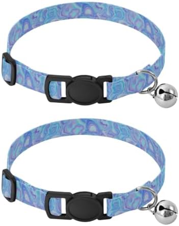 2 Pack Kitten Collar Swirling Marble Blue Cat Collars with Bell, Adjustable 10.6 to 17.1 Inches