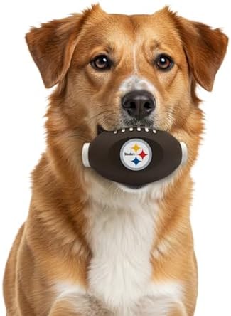 NFL Pittsburgh Steelers Football Treat Dispensing Toy for Dogs and Cats, Rubber Ball Pet Toy, Interactive Fun Doggie Treat Toy, Natural Rubber Feeding Toy