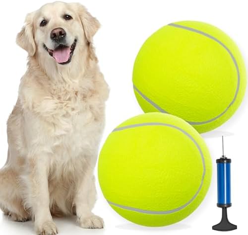 9.5" Large Dog Tennis Balls (2-Pack), Inflatable Toy with Pump