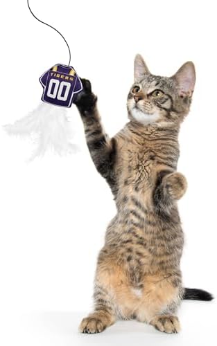 Pets First NCAA Louisiana State University Team Jersey Wand with CAT N, Cat Toy Jersey Shaped Plush Teaser Toy for Cats & Kittens - Interactive Pet Toy for Play & Exercise