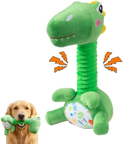 Hollypet Plush Dog Squeaky Toys Shaking and Sound-Making Dog Toy，Dinosaur