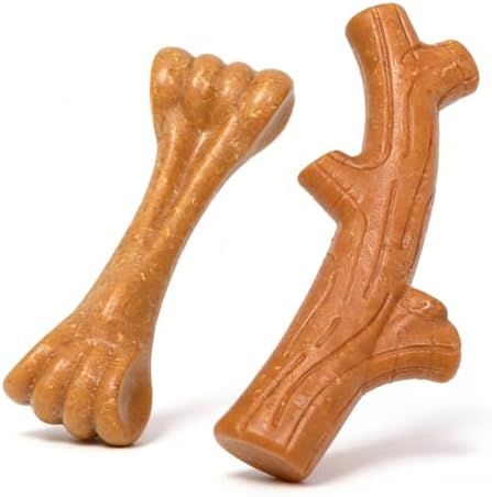 SCHITEC Dog Chew Toys for Aggressive Chewers, [2 Pack] Tough Bone and Stick Set with Chicken Flavor, Long Lasting Durable Puppy Teething Toy for Puppies Small Medium Dogs