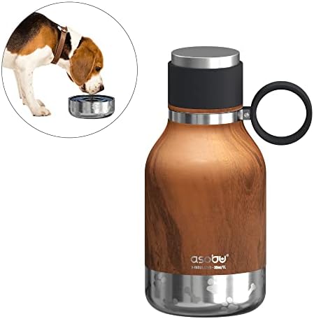 Asobu Buddy Bottle a Stainless Steel Insulated Water Bottle for with Removable Dog Water Bowl and Dog Food and Treat Storage Bowl (Wood, 37 oz Water Bottle with Bowl)