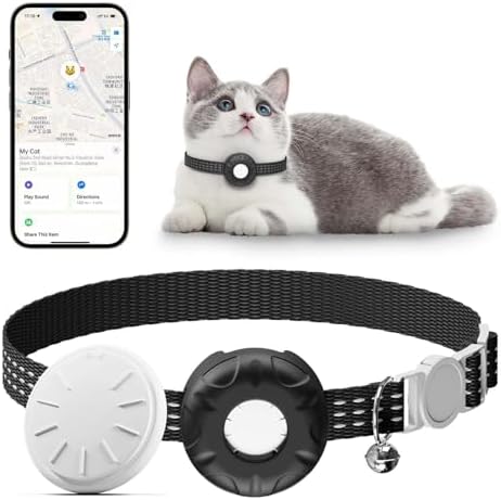 GPS Tracker for Cats (iOS Only), MINI GPS Cat Tracker, Real-Time Location Pet Tracker, No Monthly Fee GPS Tracker, Compatible with Apple Find My,Anti-Lost Smart Tag (Black)
