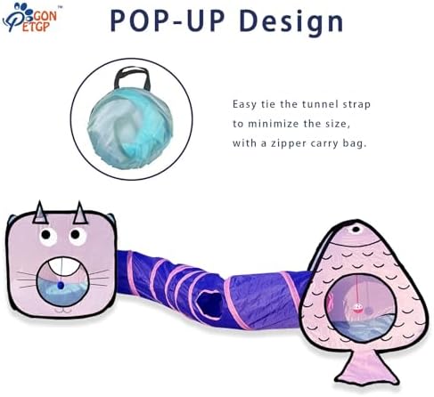 GONPETGP Cat Tunnel for Indoor Cats with Cube Tent Toys Combo, Crinkle Paper Collapsible Interactive Pet Cat Tubes with Play Ball and Bell for Puppy, Kitty, Kitten, Rabbit (3 in 1 Set)