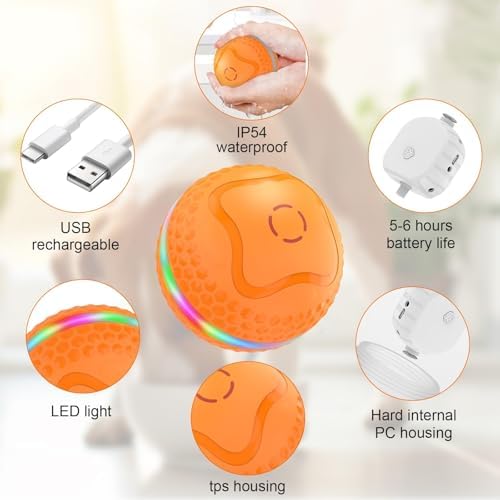 Interactive Dog Toys Ball, Automatic Rolling Toy, Lively pet Ball for Medium/Large Dogs to Relieve Boredom, Activated Automatic Motion Dog Balls Toy with LED Flash, USB Rechargeable