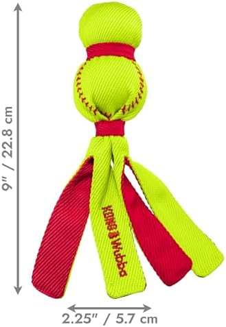 KONG Wubba Sport Dog Toy – Reinforced Tug & Toss Toy with Squeaker and Floppy Tails for Fetch & Interactive Play (Softball, Small)