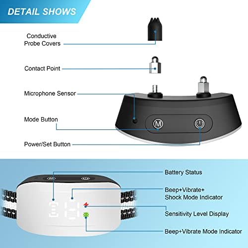 Dog Bark Collar,Bark Collar with Adjustable Sensitivity for Large Medium Small Dogs,Smart Bark Collar Anti False Trigger,Rechargeable Anti Barking Collar with Beep Vibration and Optional Shock