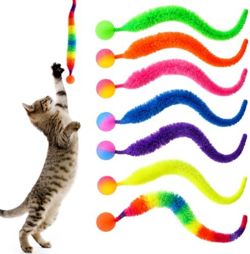LLOUSSAK 7Pcs Colorful Bouncy Balls for Cats Cat Worm Toy Bouncy Cat Toys