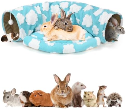 BWOGUE Bunny Tunnel Bed, 2-in-1 Collapsible Rabbit Tunnel Hideout with Mat