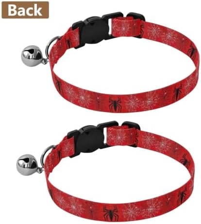 Red Black White Spiders Webs Dog Collars for Small Dogs, 2 Pack Puppy Collar with Bell
