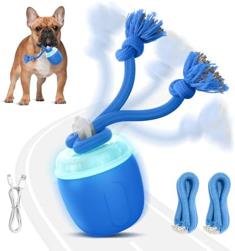 Interactive Dog Toys, Automatic Moving and Rolling Dogs Toy with Rope for Medium/Large Dogs, Interactive Dog Ball to Keep Them Busy(Blue)