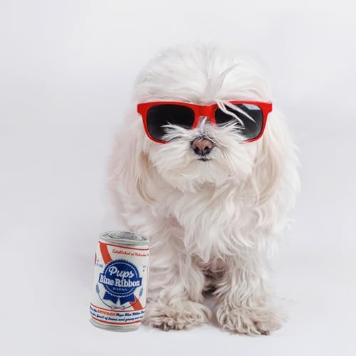 Haute Diggity Dog Pups Blue Ribbon Beer Can Plush Dog Toy, Drink Parody Toy