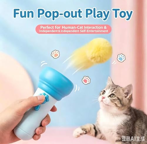 Hands-Free Electric Cat Toy Interactive Teaser Entertainment Toy for Kitten, One-Click Pop Out & Auto Retractable Cat Wand Toy with Soft Balls, Kitten Teaser Toys for Indoor Cats (Sky)