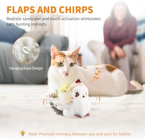 Gigwi Flappy Bird Cat Toy For Indoor Cats, Rechargeable Lifelike Sandpiper Interactive Flapping Bird Cat Toy Tweet, Flapping Wings & Lively Chirping, Catnip Toys For Kitten, Touch Activated (Princess)