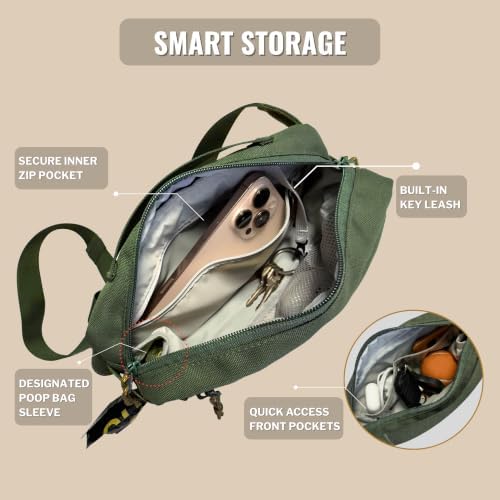 Crossbody Dog Walking Bag, Treat Pouch & Poop Bag Holder, Olive Green
