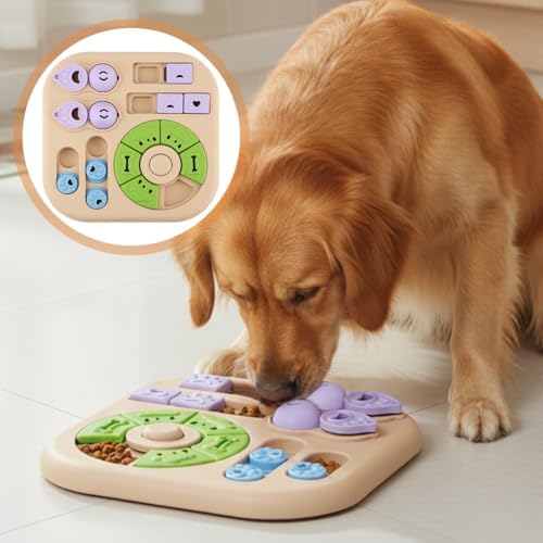 Dog Puzzle Feeder Set with Grooming Tools, Slow Eating Bowl for Mental Stimulation and Digestion, Interactive Feeding Set for Dogs, Blue(Color:Beige)