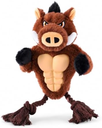 Boar Rope & Plush Dog Toy with Squeaker, Interactive Tug Toy for Medium to Large Dogs, Multi-Texture Toy for Tug, Toss & Supervised Play