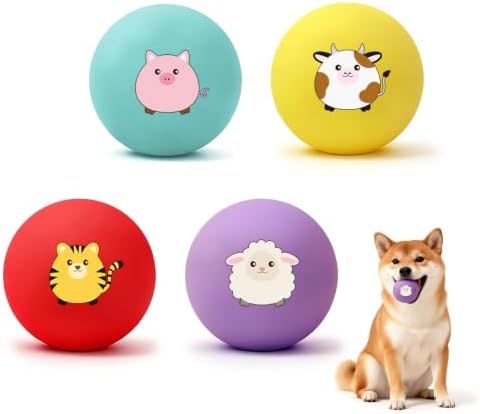 Latex Squeaky Balls for Small Dogs, 2.4" Soft Latex Squeaky Dog Ball Toys, Cute Animals Rubber Bouncy Balls, Puppy Teething Chew Toys for Small & Medium Dogs (2.4"-Set B)