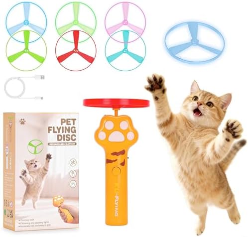 Wortade Cat Fetch Toy Launcher,Interactive Flying Disc Launcher Toy, Yellow