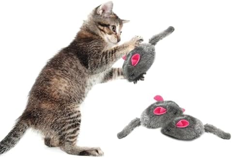 SunGrow Squeaky Plush Mice for Cats, 6 Tug Squeaker Chews for Kittens' Interactive Fun, Hide and Seek Activity, Soft Stuffed Fetch for Ferrets