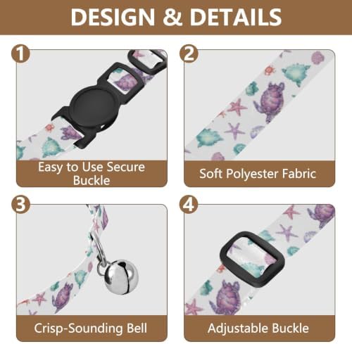2 Pack Small Dog Collar Colorful Sea Creatures Jellyfish Decorative Pet Collar with Bell, Adjustable Length 10.6" to 17.1"