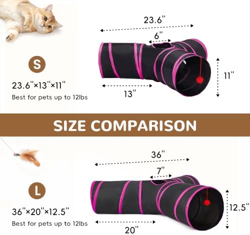 Tempcore Cat Tunnel, 3-Way Collapsible Toy, Large Size Black & Rose Red