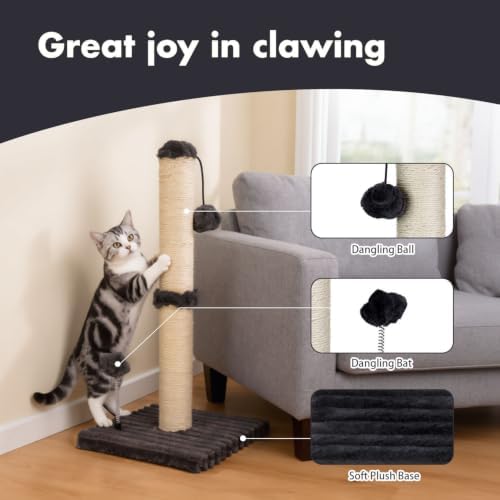 MECOOL Cat Scratching Post Premium Basics Kitten Scratcher Sisal Scratch Posts with Hanging Ball 22in for Kittens or Smaller Cats (22 inches for Kitten,Charcoal Gray)