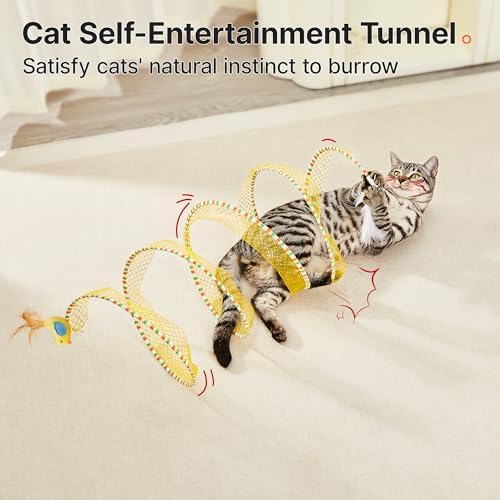 Potaroma Spiral Tunnel Cat Toy, Self Play Collapsible Spring Kitten Tunnel