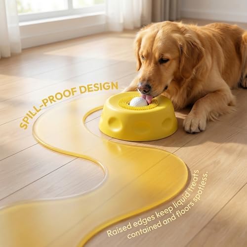Slow Feeder Lick Bowl with Rolling Ball, Anti-Slip, Yellow