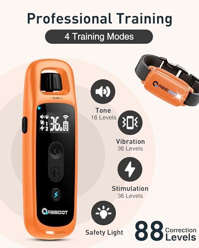 ABBIDOT Shock Collar for Dogs 3300Ft 4 Training Modes Dog Training Collar, IPX7 Waterproof, Nihgt Light, Safety Lock, Rechargeable E-Collar for Small Medium Large Dogs (15-120 lbs)，Orange