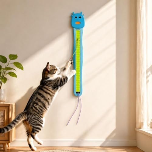 Interactive Cat Toys for Indoor Cats - Wall Mounted Electric Auto Motion Flying Rope Interactive Toy for Indoor Cats, Motion-Activated Flying Rope with Suction Cup for Boredom Relief (Blue)