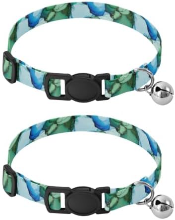 Watercolor Teal Cat Collar 2 Pack Soft Polyester Pet Collar Adjustable Length 10.6" to 17.1"