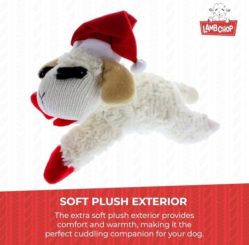 Multipet Holiday Lambchop with Santa Hat Plush Dog Toy, 10.5"