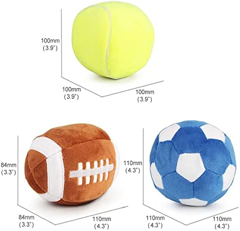Interactive Dog Balls, 2 Pack Plush Squeaky Dog Toys Balls for Dogs, Tennis Ball Rugby Dog Toy Ball Indoor Outdoor Sports Stuffed Puppy Toy for Small Medium Dog(Tennis+Rugby)
