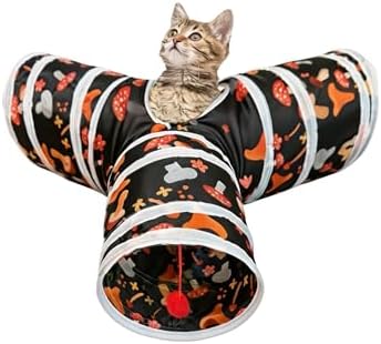 3 Way Cat Tunnel Collapsible Fun Pet Play Tube Toys for Cats, Kittens, Puppies & Rabbits - Portable Tunnel with Hanging Ball for Indoor Play, Hideout & Exercise