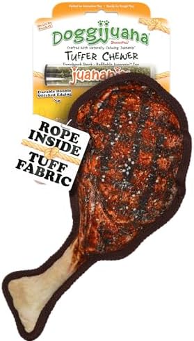 Doggijuana Tuffer Chewer Dog Toy, Tomahawk Steak | Plush, Squeaky