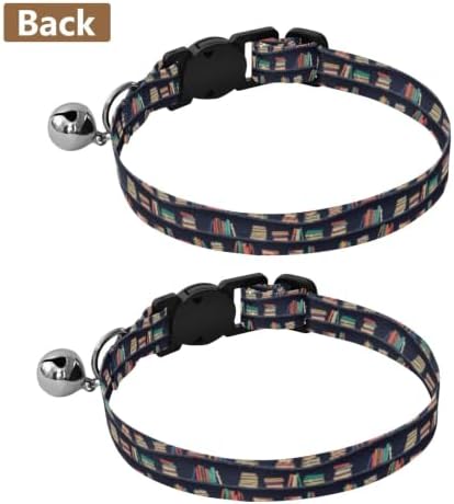 Colorful Books Bookshelves Easy to Clean Cat Collar 2 Pack Comfortable Cat Collar
