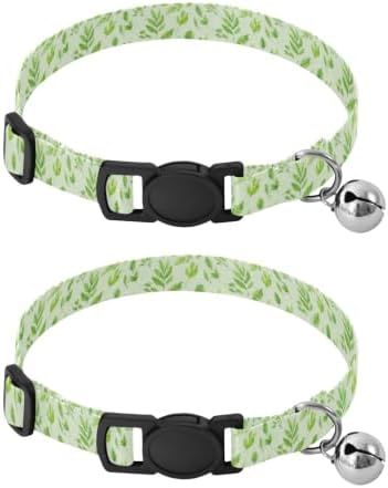 Watercolor Green Leaf Adjustable Buckle Dog Collar 2 Pack for Kitten