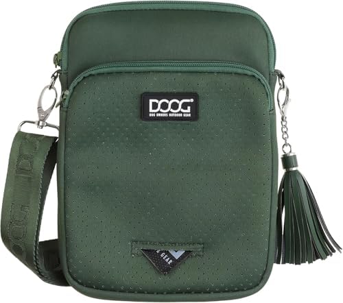 DOOG Neosport Walkie Bag - Lightweight Neoprene Dog Treat Pouch & Crossbody Shoulder Bag with Built-in Poop Bag Dispenser - Hands-Free Everyday Essentials - Green