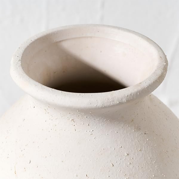 Ceramic Rustic Farmhouse Vase, 9.2 inch Whitewashed Terracotta Vase | Ceramic Vintage Flower Vases,Table Decorative Vases for Home Decor Table Living Room Shelf Mantel Decoration(Off-White)
