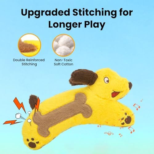 HGB Tough Squeaky Dog Toy for Medium Large Dogs | Large Crinkle Paper, Stuffed with 2 Sqeuakers for Puppy Teething, Chewing & Interactive Play
