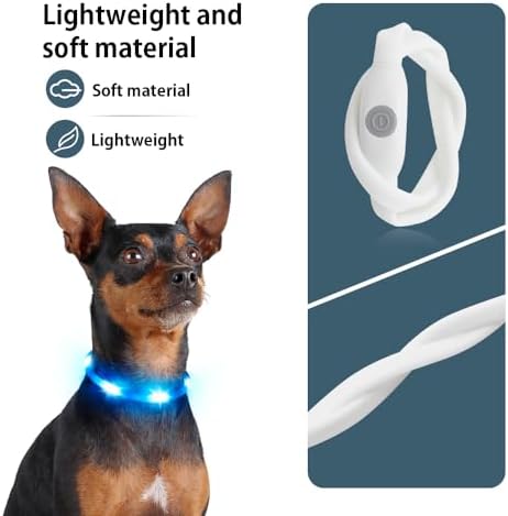 Led Dog Collar, BSEEN Light Up Dog Collars USB Rechargeable Flash Dog Necklace, Silicone Cuttable Lighted Puppy Collar, Glowing Dog Walking Lights for Small Dogs& Cats (Blue-XS(40cm))