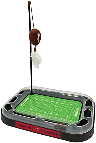 Pets First Cat Wand Toy Tampa Bay Buccaneers Football Field CAT Scratcher Toy with Catnip Filled Plush Football Toy & Feather Cat Toy Hanging, Jingle Bell Interactive Ball Cat Chasing 5-in-1 Kitty Toy