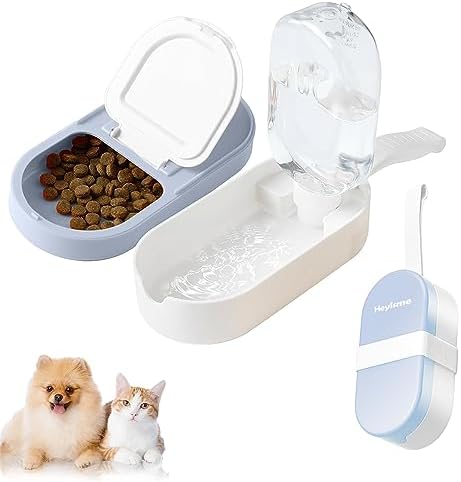 2-in-1 Dog Bowl & Water Bottle, Large Food Container for Dog Treats, Steak, Sticks, Bars - Portable Pet Dispenser for Hiking, Travel (Blue)