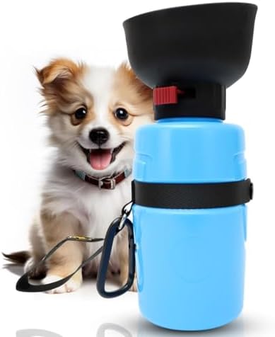 Dog Water Bottle with Food Treat Container 2 in 1, Travel Puppy Water Bowl, Portable Pet Dispenser, Dog Stuff Accessories Items, Puppy Essentials Necessities for Walking On The Go (Blue, 600ML)