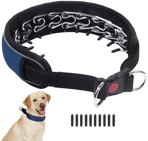 Martingale No Pull Dog Collar for Large Medium Dogs Training Walking, Heavy Duty Nylon Reflective Adjustable Anti Pull Slip Collar with Buckle L Dark Blue