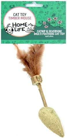 HomeLife Pet Timber Mouse Catnip & Silvervine Cat Toy – 100% Natural Farm-to-Toy Catnip Toy with Real Bird Feathers, Handmade Interactive Indoor Cat Toy for Play, Exercise & Mental Enrichment